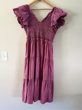 Blueb Ruffle-Sleeve Smocked Tiered Midi Maeve Dress Size Large